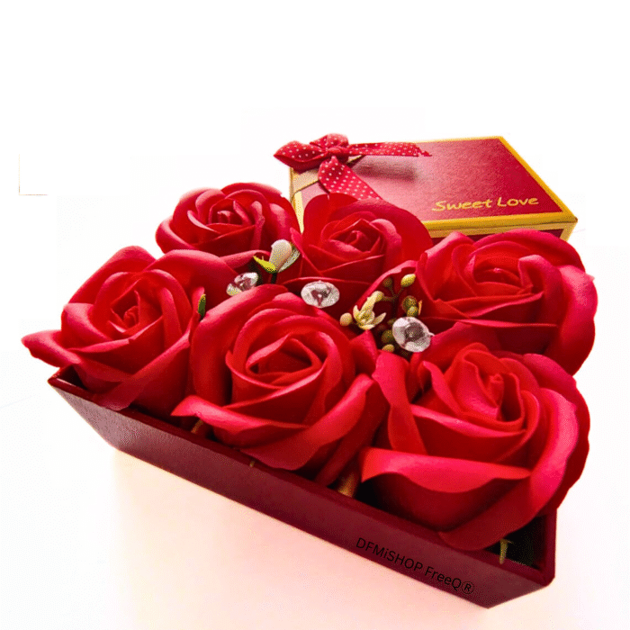 Aranjament 6 trandafiri sapun DFMiSHOP FreeQ (4) Aranjament Floral Parfumat cu 6 Trandafiri de Sapun Flori Artizanale Albe DFMiSHOP FreeQⓇ