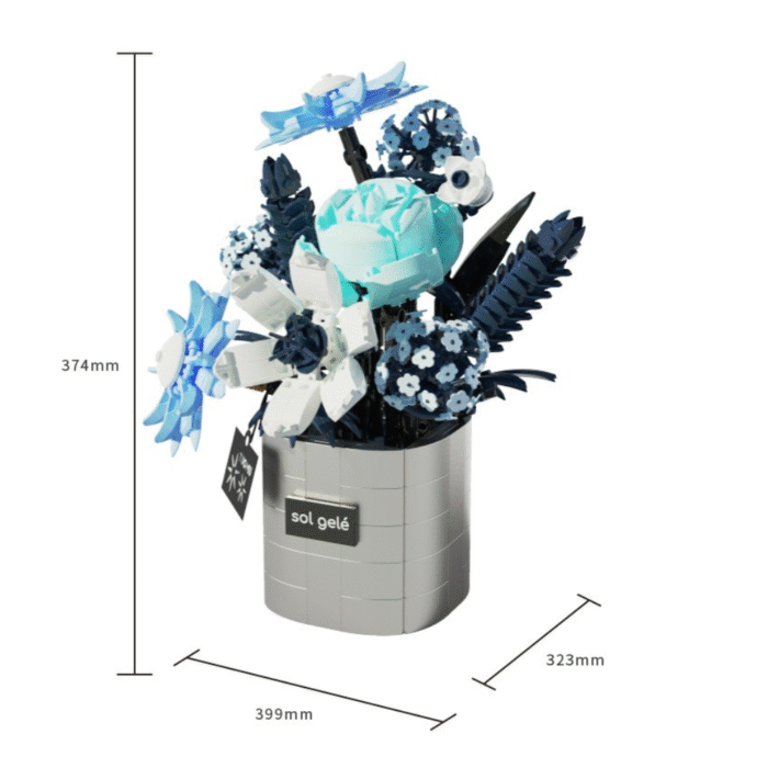 DFMiShop FreeQ 4 (3) Set de Constructie Winter Ice Flower DFMiSHOP FreeQ Ⓡ, T6006, Buchet decorativ, Copii 8-14+, Kit DIY 591 Piese, design floral de iarna, ABS premium, albastru