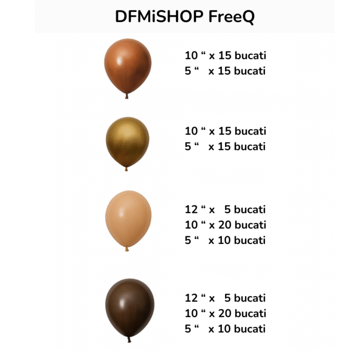 Set Baloane Decorative DFMiSHOP FreeQⓇ PD0041, Calitate superioara, Decor petreceri si evenimente, 132 piese, Material latex, Marimi 5", 10", 12", Maro, Caramiziu, Auriu